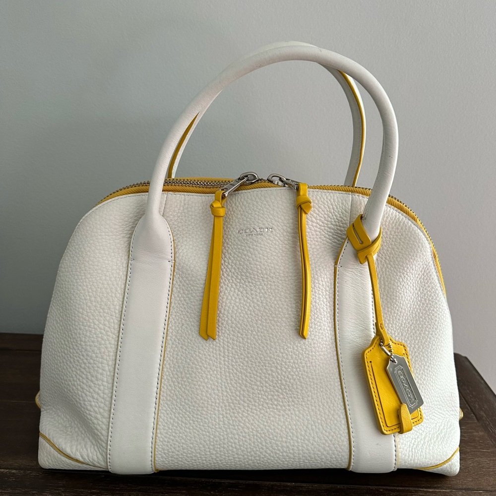 Coach leather purse white with yellow trim
